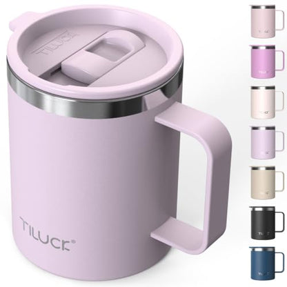 TILUCK 12 oz Insulated Coffee Mug with Lid and Handle | BPA-Free Lid, Double-Wall Vacuum Insulation, Stainless Steel Coffee Cup,Dishwasher Safe Mug for Hot & Cold Drinks,LightPurple - color: Matte LightPurple, size: 12 Ounces