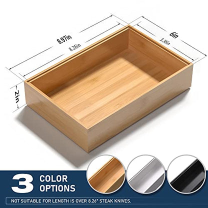 VeyFey Silverware Tray for Drawer, Stackable Kitchen Bamboo Drawer Organizer 9" x 6" x 2" Set of 2 - size: 9" x 6" x 2"