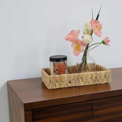 Water Hyacinth Bathroom Vanity Tray, 10 Inch | Toilet Tank Basket, Bathroom Counter Organizer, Small Wicker Tray, Toiletry Storage, Coffee Table Decor - size: 10.1" x 6" x 2"