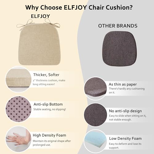ELFJOY Non-Slip Chair Cushions for Dining Chairs Beige 16.7"x16" | 4 Pack, with Ties and Washable Cover, U Shape, Breathable Fabric, for Kitchen Dining Office Folding Chairs，Comfortable - color: Beige