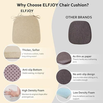 ELFJOY Non-Slip Chair Cushions for Dining Chairs Beige 16.7"x16" | 4 Pack, with Ties and Washable Cover, U Shape, Breathable Fabric, for Kitchen Dining Office Folding Chairs，Comfortable - color: Beige
