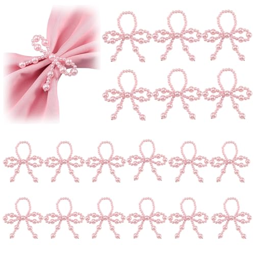 18 Pcs Pink Pearl Napkin Rings Adjustable Imitation Pearl String Elegant Napkin Holders for Weddings Dinner Parties and Everyday Use - color: Pink