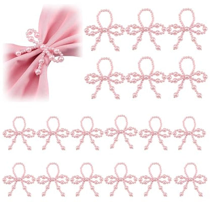 18 Pcs Pink Pearl Napkin Rings Adjustable Imitation Pearl String Elegant Napkin Holders for Weddings Dinner Parties and Everyday Use - color: Pink