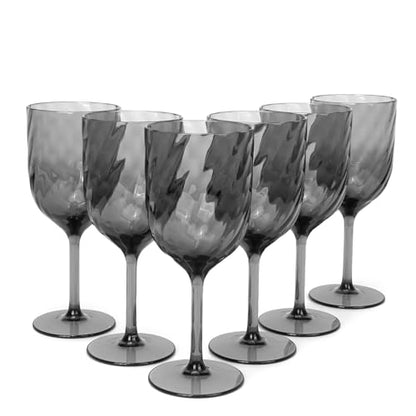 Yalin Set of 6 Unbreakable 15 oz Acrylic Plastic Wine and Water Tumbler Stackable Goblets. (Gray, 15 oz) - color: Gray, size: 15 oz