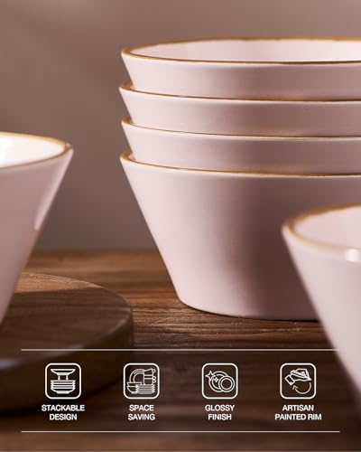 Famiware Saturn Dinnerware Sets, Ceramic Dishes for 4, Rimmed Plates, Bowls | Light Pink, 12-Piece Microwave and Dishwasher Safe Stoneware, Chip & Scratch Resistant, Modern Rustic Tableware, Everyday Use - color: Light Pink, size: 12