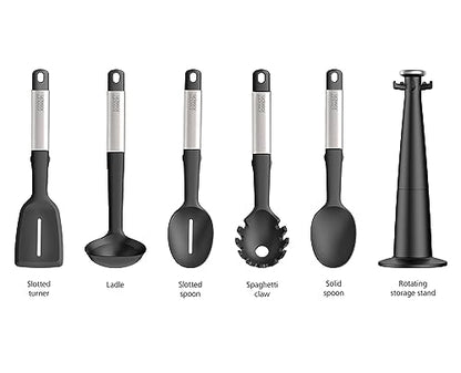 Joseph Joseph Elevate 5-piece Silicone Kitchen Utensils Carousel, BPA Free, Heat Resistant Non Stick Utensil Set, Weighted Stainless Steel Handles - style: Utensils Set