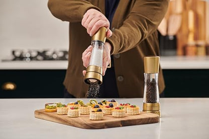 Cole & Mason Derwent Matt Gold Salt and Pepper Mill Set – 7.5" Acrylic & Stainless Steel Grinder with Precision+ Carbon Steel & Ceramic Mechanisms, 6 Grind Settings - color: Gold
