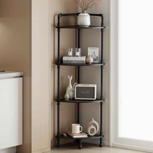 Aduanbang Fun Memories 4-Tier Corner Shelf Stand, Grey Storage Bookshelf for Bathroom, Living Room, Kitchen, Home Office (Black(4 Tier)) - color: Black(4 Tier)