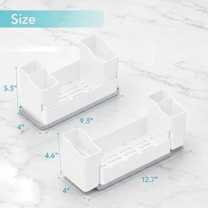 Sponge Holder for Kitchen Sink with Drying Stone, White | Kitchen Caddy Sink Organizer, 2 Removable Cups, Premium ABS, Anti-Slip, 12.7" Sponge and Soap Holder for Kitchen Counter - color: White