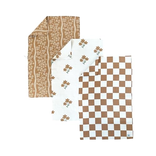 Kitchen Towels, Dish Towels for Kitchen, 3 Pc Kitchen Towel Set | Microfiber Waffle Towels, 16 x 26 inches, with Hanging Loops, Reusable Tea Towels, Cute Kitchen Towels - 3 Pack - color: Coffee