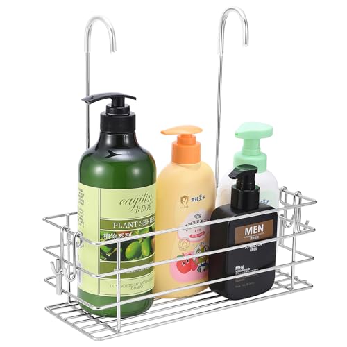 1-Tier Shower Caddy Hanging Shower Organizer Rack with Hooks Over The Door - color: Silver, size: 1-Tier