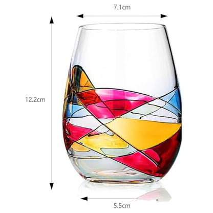 Artisanal Hand-Painted Stemless Wine Glasses & Accessories Set with Gift Box – Mother’s Day, Wife, Friends, or Girlfriend – Romantic Stained Glass Windows – Birthday or Housewarming Gift Idea - style: Full Gift Set