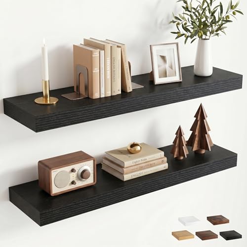 32 inchs Floating Shelves for Wall Mounted Set of 2,Rustic Wood Floating Shelf with Invisible Brackets for Small Bathroom,Bedroom,Living Room,Modern Home Decor -Black - color: Black, size: 32''W x 7.9''D x 1.5''H,Set of 2-MDF