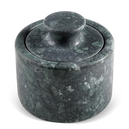 Indian Green Marble Salt Cellar with Lid 3.5", Stone Pepper Container & Spice Jars for Kitchen, Marble Salt and Pepper Holder, Stone Storage Box for Kitchen Counter, Spice Jar - color: Indian Green