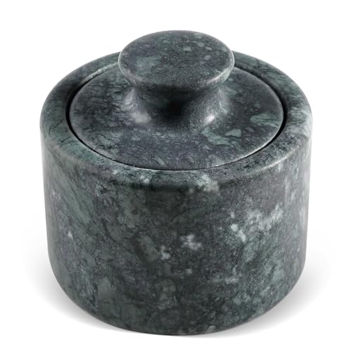 Indian Green Marble Salt Cellar with Lid 3.5", Stone Pepper Container & Spice Jars for Kitchen, Marble Salt and Pepper Holder, Stone Storage Box for Kitchen Counter, Spice Jar - color: Indian Green