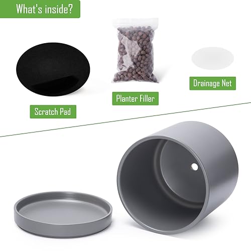 D'vine Dev 3-Pack Ceramic Pots & Saucers, 6/8/10 in, Grey, 94-T-L-3 | Glazed Ceramic, Drainage Hole, Perfect-Fit Saucer, Sleek Cylinder Shape, High Temperature Fired, Elegant Home Accent - color: Gray, size: 6"+8"+10"