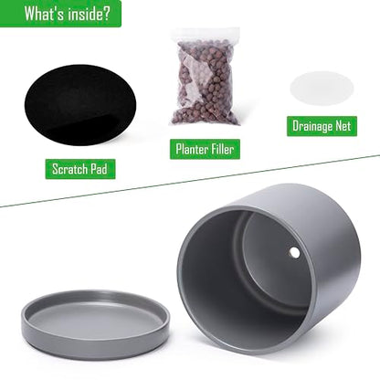 D'vine Dev 3-Pack Ceramic Pots & Saucers, 6/8/10 in, Grey, 94-T-L-3 | Glazed Ceramic, Drainage Hole, Perfect-Fit Saucer, Sleek Cylinder Shape, High Temperature Fired, Elegant Home Accent - color: Gray, size: 6"+8"+10"