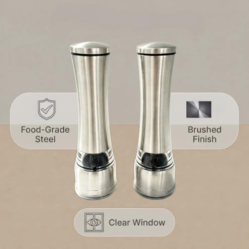 Salt and Pepper Grinder Set Stainless Steel Manual Salt Grinder Pepper Grinder Visible Adjustable Ceramic Grinding Rotor 2 Packs Set 6.5 inch Each - size: L 6.5inch