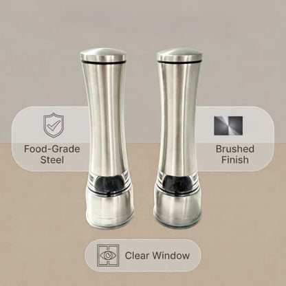 Salt and Pepper Grinder Set Stainless Steel Manual Salt Grinder Pepper Grinder Visible Adjustable Ceramic Grinding Rotor 2 Packs Set 6.5 inch Each - size: L 6.5inch
