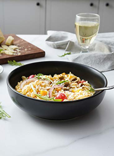 LE TAUCI Pasta Bowls 45 oz, Salad Bowls Set for Serving Soup, Pasta, Noodle, Dinner, Large Kitchen Bowl Plates, Microwave Safe - 8.5 Inch, Set of 4, Matte Black - color: Black, size: 45 ounces