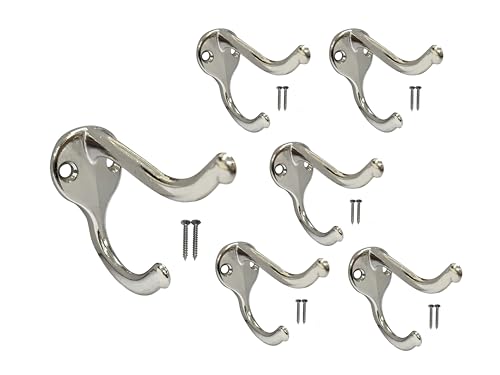 Coat Hat Hook, Heavy Duty for Wall Hanging, Zinc Die Cast, Satin Nickel, Made in Taiwan, 6 Pack - color: Heavy-Satin NKL, size: 6 Pack