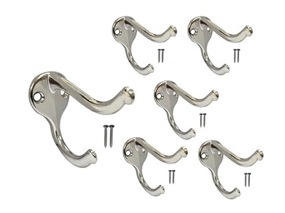 Coat Hat Hook, Heavy Duty for Wall Hanging, Zinc Die Cast, Satin Nickel, Made in Taiwan, 6 Pack - color: Heavy-Satin NKL, size: 6 Pack