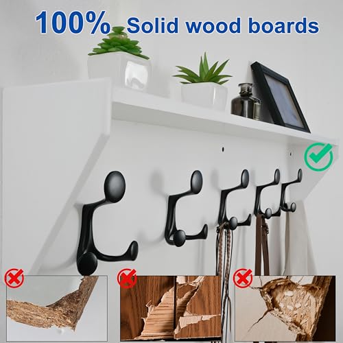 WEBI Wall Shelf with Hooks Underneath,35" Long Wall Mounted Coat Rack with Shelf,Entryway Coat Rack with 5 Triple Hooks for Hanging Coats,Jacket,Hallway,Bedroom,Mudroom,White - color: White, size: 35 Inch