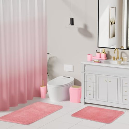 XLHOMO Bathroom Set - Pink Bathroom Sets with Shower Curtain and Rugs, 24PCS Shower Curtain Set with Hooks, Soap Dispenser, Soap Dish, Toilet Brush Holder and Trash Can for Housewarming - color: Pink and Gold, size: Bathroom Set+Shower Curtain+Bath Rugs