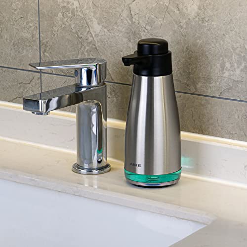 AIKE 15oz Liquid Soap Dispenser for Dish and Hand Soap Stainless Finish | Easy Push Durable Pump, No-Slip Base with Clear Liquid Window, Easy Refill Wide Opening, for Kitchen Sink and Bathroom - color: Brushed