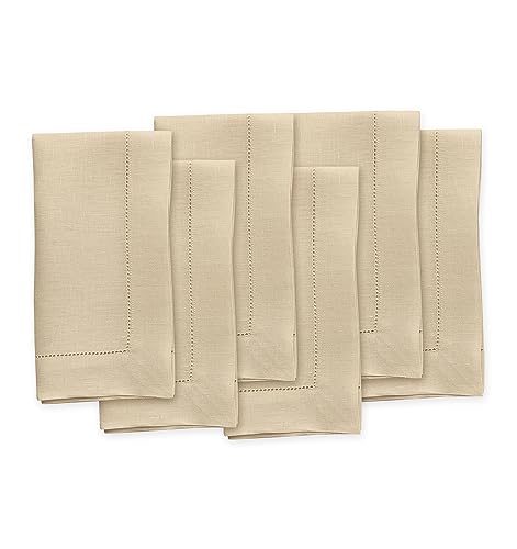 Solino Home 100% Pure Linen Napkins Beige Hemstitch, 20 x 20 in, Set of 6 | Classic Hemstitch Cloth Napkins for everyday meals and hosting, hand hemstitched borders, artisan crafted, OEKO-TEX Certified - color: 05: Beige, size: 20" x 20" (Set of 6)