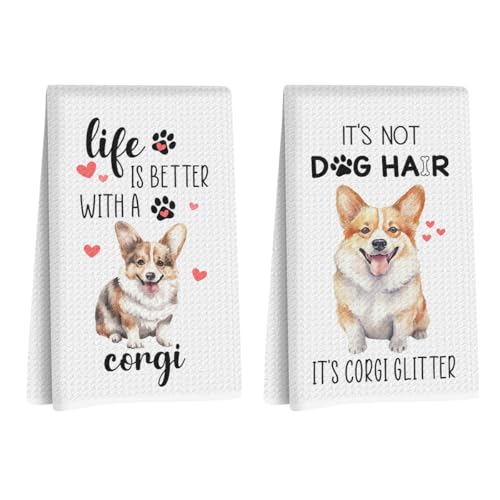 2Pcs Corgi Kitchen Towels, Dog Gifts for Women Mom Friend, Dog Mom Towel | Corgi Decor Hand Towel Tea Towels for Kitchen Bathroom, Corgi Decor Hand Towel Tea Towels for Kitchen Bathroom Christmas - color: Corgi Quote