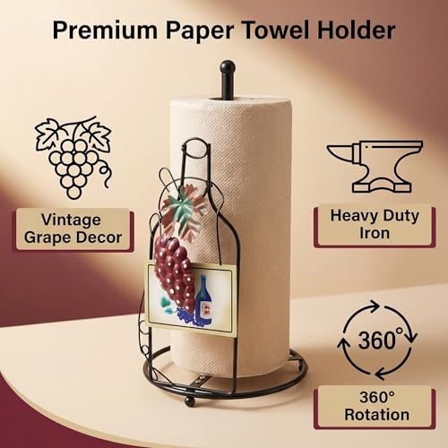 GUANYANG Wine Bottle Shaped Metal Paper Towel Holder, 18x18x35cm Waterproof Large Capacity Space Saving Countertop Paper Towel Dispenser for Farmhouse Kitchen Decor Wine Bar Accessories