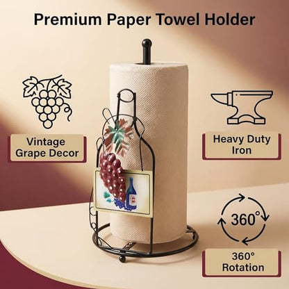 GUANYANG Wine Bottle Shaped Metal Paper Towel Holder, 18x18x35cm Waterproof Large Capacity Space Saving Countertop Paper Towel Dispenser for Farmhouse Kitchen Decor Wine Bar Accessories