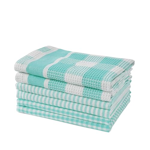 LANE LINEN Premium Cotton Kitchen Dish Towels - 6 Pack Soft Absorbent Dish Cloths, Multi Purpose Cleaning Cloths, 12"x12", Reusable Kitchen Rags - Aqua - color: 05: Aqua, size: 12"x12" - 6 Pack