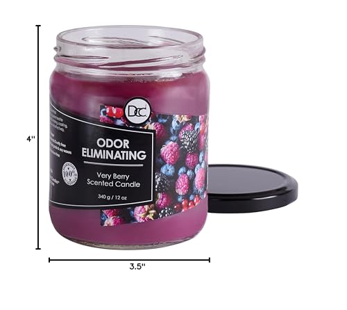 Very Berry Odor Eliminating Highly Fragranced Candle - Eliminates 95% of Pet, Smoke, Food, and Other Smells Quickly - Up to 80 Hour Burn time - 12 Ounce Premium Soy Blend - color: Very Berry