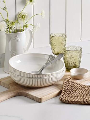 LE TAUCI Pasta Bowls 46oz, Large Salad Bowl, Ceramic Embossment Stoneware Serving Plate Bowl for Fruits, Noodle, Dinner, House-warming Wedding Present - 9 Inch, Set of 4, Arctic White - size: 9 Inch