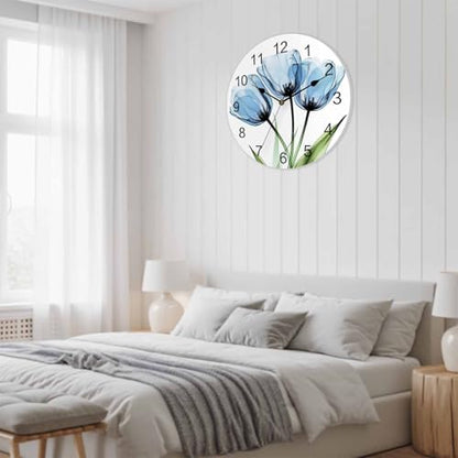 Yukro 10 Inch Blue Tulip Wall Clock, Country Flower Farmhouse Battery Operated Silent Non Ticking Clocks, Easy to Read Round Wall Clock for Kitchen/Living Room/Bedroom/Office - color: Lake Blue Green, size: 10 Inch