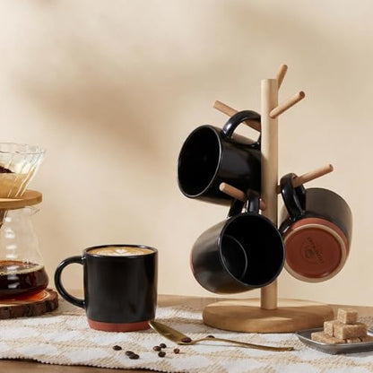E-far Ceramic Coffee Mug Set of 4, 12oz Stoneware Coffee Cup with Handle, Porcelain Tea Cups, Modern Farmhouse Latte Mug Gift Set for Women & Men, Microwave Safe, Matte Black - color: Matte Black