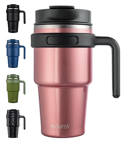20 oz Insulated Travel Coffee Mug Tumbler with Handle and Straw | Leakproof Stainless Steel Coffee Cup with Lid, Double Wall Vacuum Ice Thermal Cup, Rose Gold - color: .Rose Gold, size: 20 Ounces