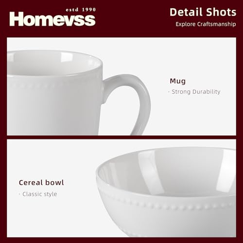 HomeVss, New Bone China Dinnerware Set, Embossed Pearl Design, 16pc Set - color: Pearl, size: Service for 4 - 16pc Set