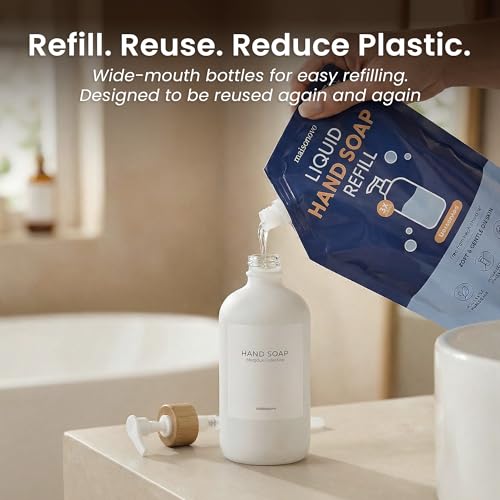 MaisoNovo Glass Soap Dispenser Bathroom Set of 2-16.9 oz Bathroom Soap Dispenser Set - White Glass Bottles x 2 with White Bamboo Pumps & Tray - color: White Bottles/ White Bamboo Pumps