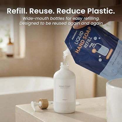 MaisoNovo Glass Soap Dispenser Bathroom Set of 2-16.9 oz Bathroom Soap Dispenser Set - White Glass Bottles x 2 with White Bamboo Pumps & Tray - color: White Bottles/ White Bamboo Pumps
