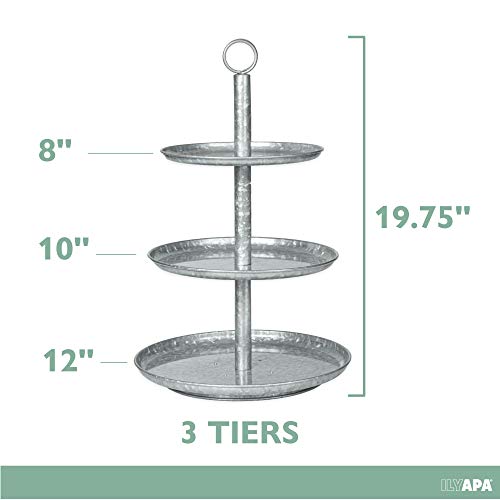 Ilyapa Galvanized 3 Tier Serving Stand, Metal Tray Platter | For Cake, Dessert, Shrimp & Appetizers