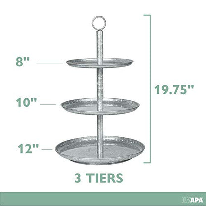 Ilyapa Galvanized 3 Tier Serving Stand, Metal Tray Platter | For Cake, Dessert, Shrimp & Appetizers