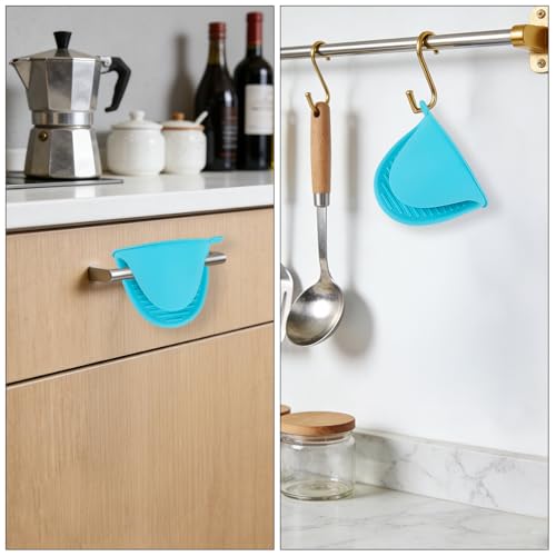 4 PCS Silicone Oven Mitts Heat Resistant Mini Oven Gloves for Kitchen Rubber Air Fryer Mitts Oven Accessories Finger Cooking Pinch Mitts Pot Holders for Kitchen Cooking Baking Dishwasher, Blue & Green - color: Blue+green