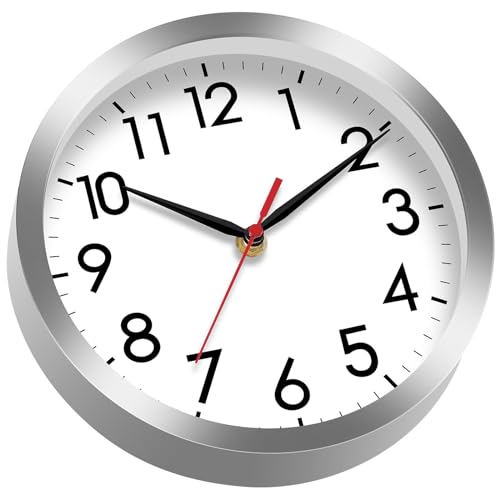AKCISOT 8 Inch Wall Clock, Silent Battery Operated Analog Clock, Silver | Small Size | Bedroom | Office | Kitchen | Bathroom | Classroom | Modern | Easy to Read - color: B_silver, size: 8 Inch