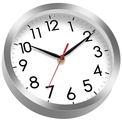 AKCISOT 8 Inch Wall Clock, Silent Battery Operated Analog Clock, Silver | Small Size | Bedroom | Office | Kitchen | Bathroom | Classroom | Modern | Easy to Read - color: B_silver, size: 8 Inch