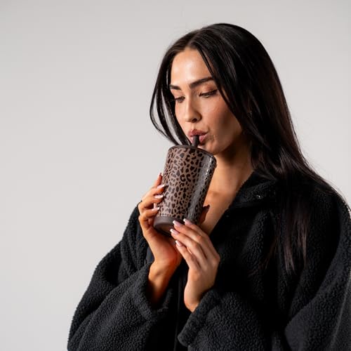 HydroJug Everyday Tumbler 14 oz, Ceramic-Lined Straw Cup, Brown Leopard - color: Brown Leopard, size: 14 Ounces
