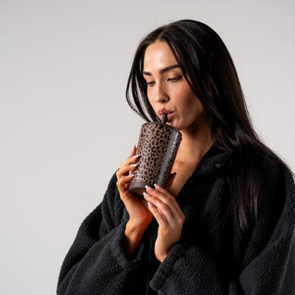 HydroJug Everyday Tumbler 14 oz, Ceramic-Lined Straw Cup, Brown Leopard - color: Brown Leopard, size: 14 Ounces