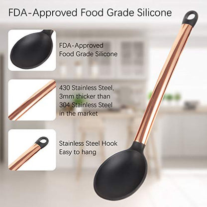 MIBOTE Silicone Cooking Kitchen Utensils Set, Wooden Handle, Coffee | BPA-Free, Non-Toxic Silicone Turner, Tongs, Spatula, Spoon Set – Great for Nonstick Cookware, Heat-Resistant, Easy Clean - color: 1-Copper